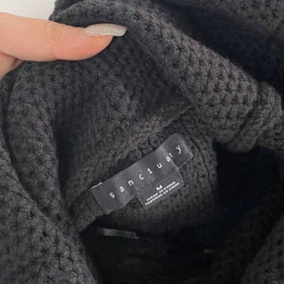 Sanctuary Sweater Women Medium Solid Black Cowl Neck Honeycomb - Picture 3 of 7